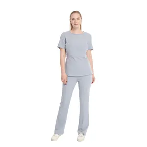 Hotsale polyester &rayon &spandex scrubs pictures nursing uniforms light grey women straight pant