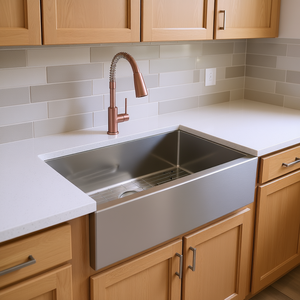 Évier de cuisine style ferme 36 pouces, finition or rose, à tablier, cuve unique, en acier inoxydable brossé - Product Image 2