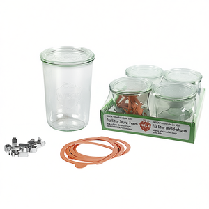 Weck Round Rim Jar 100 Half Liter Mold Shape 4 Pack With Rubber <b>Rings</b> And <b>Clips</b> - Product Image 2