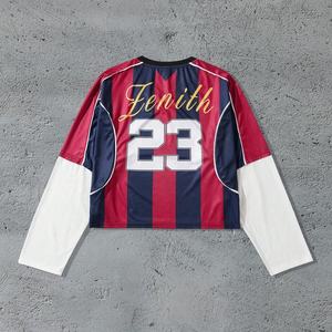 T-shirt Homme Décontracté Américain Streetwear Rayé à Double Manches Personnalisé, T-shirt Oversize à Manches Longues avec Impression Numérique Personnalisée - Product Image 2