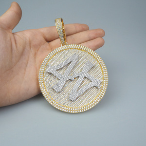 Collier avec pendentif Hiphop numérique 44, pendentif hip hop, personnalisé, Rotation glacé avec chaîne cubaine 18K, or blanc, plaqué, grand, nouveauté - Product Image 6
