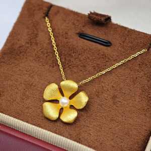 Collier pendentif minimaliste en forme de fleur en argent 925 plaqué or UM Jewelry, perle d'eau douce naturelle, unisexe, fiançailles, mariage - Product Image 5