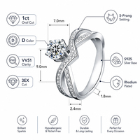 Bague de fiançailles de luxe en moissanite ovale 1 carat, couleur D, pureté VVS, argent sterling S925, taille brillant 3EX, 5 griffes, plaqué rhodium