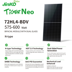 Paneles solares bifaciales de alto rendimiento sobresalientes Jinko Tiger Neo 575W, paneles de techo de energía solar de 600 vatios placa Tipo N - Product Image 2