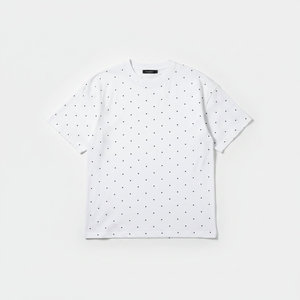 T-shirt girocollo da <span class=keywords><strong>uomo</strong></span> oversize in cotone a pois bianchi e <span class=keywords><strong>neri</strong></span>, lavorato a maglia, anti-piega, casual, a maniche corte, OEM ODM - Product Image 5