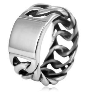 yunnique Men's <b>Titanium</b> Steel Motorcycle Chain <b>Ring</b> Hollow Geometric Design Size 27 Fashion Jewelry Gift - Product Image 1