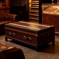 Table Basse de Rangement en Cuir Véritable Huilé Style Médiéval, Meuble Haut de Gamme pour Bar à Cigares et KTV, Aucun Assemblage Requis