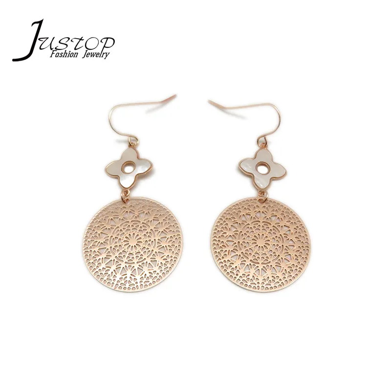 2020 Latest Design Fashion Jewelry Gold Color Round Shell Pendent Drop Earrings