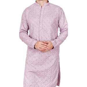 Conjunto de Kurta y Pijama Bordado para Hombre Triloki, 100% Poliéster, Ropa Tradicional Étnica India - Product Image 4
