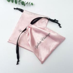 Sacs d'emballage pour bijoux chinois recyclables, pochettes anti-poussière en soie rose, emballage pour bijoux en fausse soie avec cordon de serrage - Product Image 3