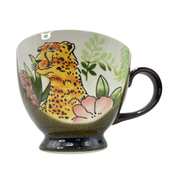 Vente en gros Tasse en céramique peinte style tigre léopard et grue à couronne rouge Tasse à café Tasses en céramique petit déjeuner lait avoine