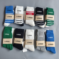 Kaos Kaki Kru Bergaris Warna Solid Katun Ribbed Bernapas Gaya Retro Kasual Logo Kustom OEM/ODM Pria Wanita