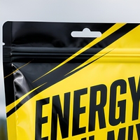 Sachet Doypack Personnalisé Jaune et Noir Refermable à Soufflet avec Trou de Suspension pour Vente en Gros de Mélange Énergétique