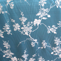 Tissu tissé jacquard cationique bleu sarcelle à motif floral chinoiserie, 95% polyester, 5% élasthanne, pour robe