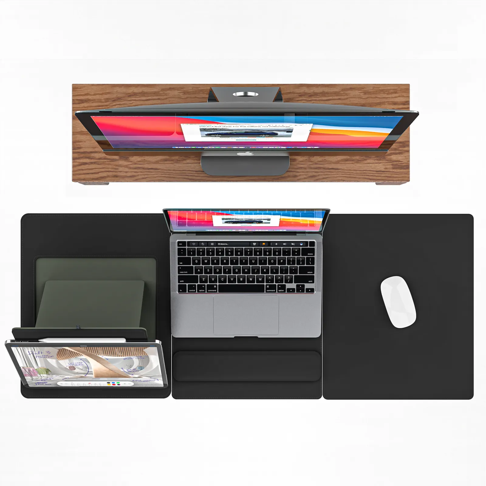 Multifunctional PU Leather Desk Mat with Laptop Stand and Tablet Stand, Oversized Mouse Pad of The Organizer of Desktop