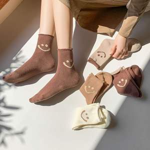 <span class=keywords><strong>Calcetines</strong></span> cálidos de lana <span class=keywords><strong>con</strong></span> cara sonriente para otoño e invierno, algodón, coreano, Color puro, rizados - Product Image 3