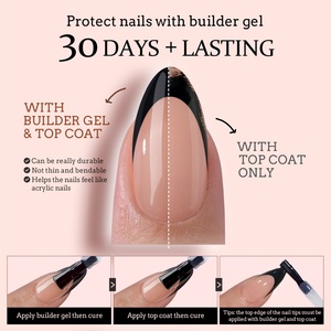 ผู้จำหน่ายเล็บปลอม XCOATTIPS ขายส่งเล็บปลอมทรงอัลมอนด์สีดำนู้ดแบบฝรั่งเศส เล็บเจลนิ่มแบบ X Coat Tip Stick กดติดง่าย - Product Image 4