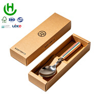 Boîte cadeau auto-élevante écologique et recyclable pour couverts, avec poignée, logo personnalisé, pelliculage mat, gaufrage, en papier kraft pour cuillères et ustensiles