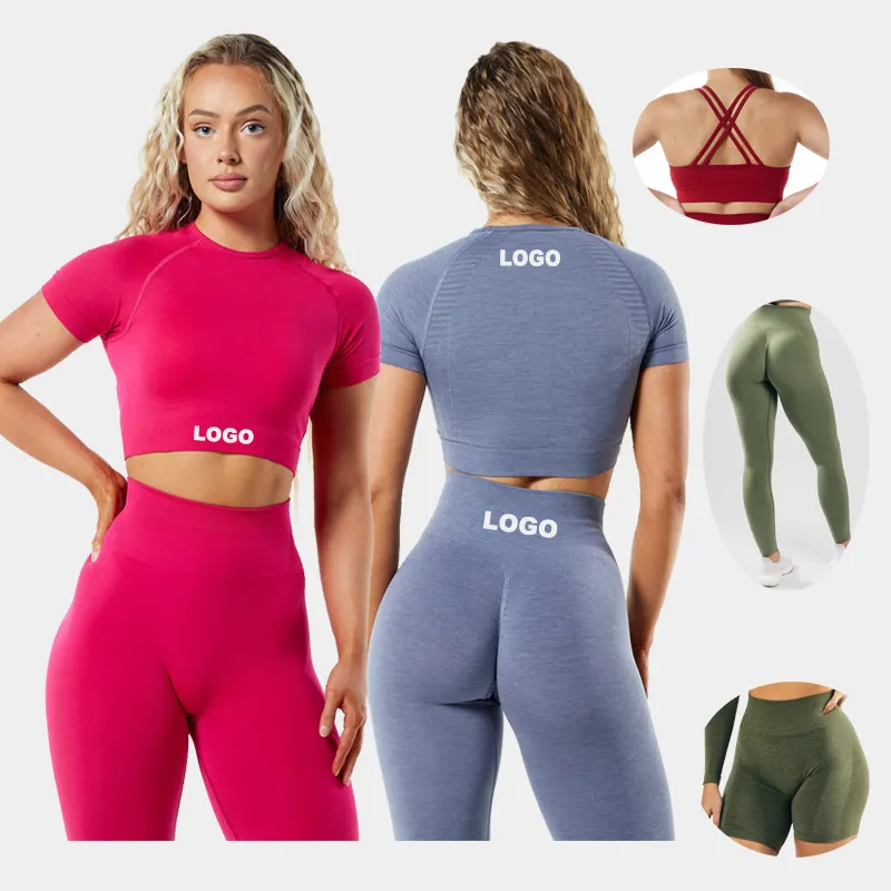 2023 Fitness Activewear Cintura Alta Sportswear Ginásio Seamless Workout Vestuário 5 Peça Yoga Wear Set Para As Mulheres