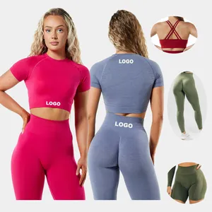 2023 Fitness Activewear Ropa deportiva de cintura alta Gimnasio Ropa de entrenamiento sin costuras Conjunto de ropa de Yoga de 5 piezas para mujeres