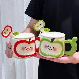 Cute Apple Ceramic Mug With Lid And Spoon For Couple Office Home Use Drinking Birthday Gift - Product Image 1