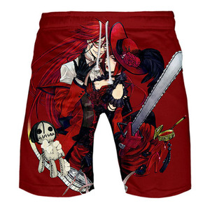 Shorts de bain en coton pour garçons, imprimé 3D Black Butler Dikamura, shorts de plage pour hommes, imprimé Anime, Harajuku Boardshorts - Product Image 1