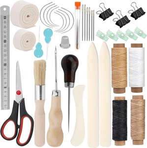 Kit de démarrage pour la reliure artisanale du cuir : outils, plieur à os en plastique, plieur à rainurer, fil ciré, aiguilles à coudre pour cuir, ciseaux, enfile-fil - Product Image 4
