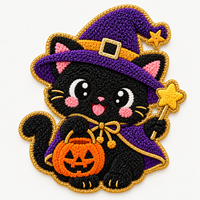 Grandes broderies 3D en tissu éponge, motifs Citrouille, Fantôme, Crâne, avec paillettes thermocollantes, écologiques, personnalisables, pour Halloween, en chenille, couleur Or métallique