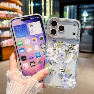 เคสโทรศัพท์ใสลายดอกไม้แบบแม่เหล็กสำหรับ iPhone 18 15 16 17 Pro Max รองรับการชาร์จไร้สาย ป้องกันการกระแทก - Product Image 5