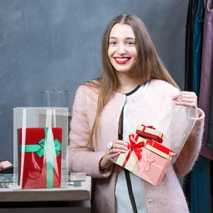 Clear Plastic Gift <b>Bags</b> 12x15 Inch With Die Cut Handle For Gift Packaging Retail Shopping <b>Medium</b> <b>Size</b> - Product Image 3