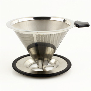 Verser sur le goutteur de café <span class=keywords><strong>filtre</strong></span> à café en acier inoxydable sans papier <span class=keywords><strong>filtre</strong></span> à cône en métal <span class=keywords><strong>cafetière</strong></span> à tasse unique avec support antidérapant - Product Image 1