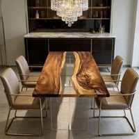 Table de salle à manger moderne de luxe en bois massif et résine époxy, table de cuisine en noyer et résine époxy pour restaurant