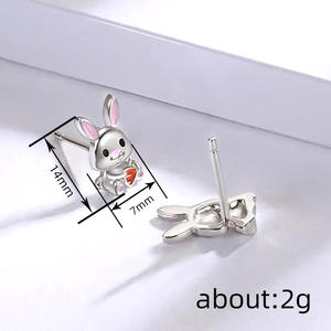 Pendientes con forma de conejo de dibujos animados, chapados en oro blanco, piedra naranja, para regalo, joyería de moda unisex - Product Image 5