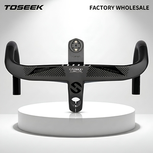 <span class=keywords><strong>Guidon</strong></span> de vélo de route intégré en fibre de <span class=keywords><strong>carbone</strong></span> TOSEEK, vente en gros usine, diamètre de tige 28,6 mm, support de compteur de vélo offert, pièces de vélo - Product Image 1