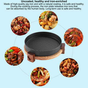 Poêles et casseroles rondes en <span class=keywords><strong>fonte</strong></span> <span class=keywords><strong>émaillée</strong></span> de haute qualité, pré-assaisonnées par le fabricant, à motif solide, avec base en bois - Product Image 4