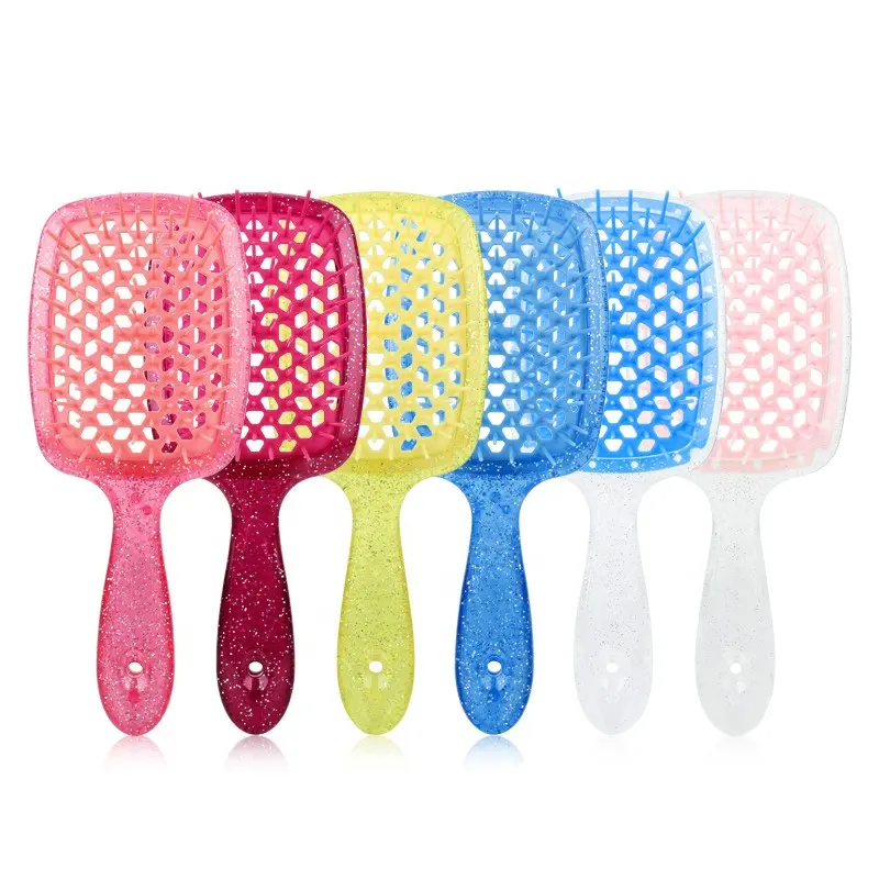 Hot Sale Semi-transparent Glitter Color Hollow Comb Fluffy Comb Dry And Wet Hollow Hair Brush For Home Salon Travel
