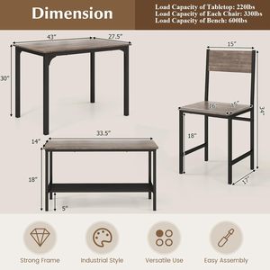 4 pezzi mobili rustici in legno <span class=keywords><strong>tavolo</strong></span> <span class=keywords><strong>da</strong></span> <span class=keywords><strong>cucina</strong></span> 2 sedie <span class=keywords><strong>panca</strong></span> <span class=keywords><strong>con</strong></span> <span class=keywords><strong>tavolo</strong></span> <span class=keywords><strong>da</strong></span> pranzo di stoccaggio Set per il piccolo spazio - Product Image 3