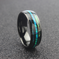 Bague en tungstène noire bombée de 8 mm avec incrustation de coquille d'opale bleue et d'abalone, tendance, pour homme, femme, unisexe, alliance de mariage