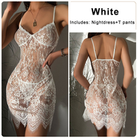 Robe de nuit transparente en dentelle sexy avec string, lingerie sexy pour femmes matures