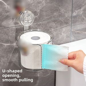 Porte-rouleau de papier toilette mural en plastique sans perforation, support de papier toilette à ventouse, boîte à mouchoirs, boîte à papier toilette - Product Image 2