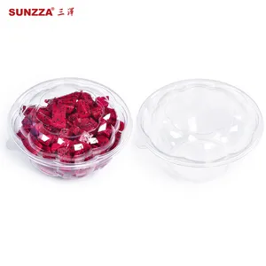 Sunzza热卖1000毫升大尺寸圆形食品级包装一次性塑料透明水果沙拉容器带盖碗
