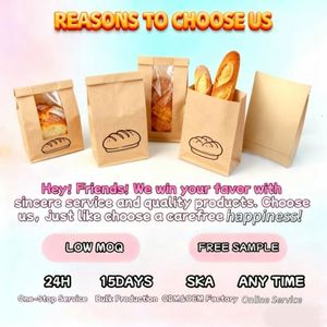 Sac en papier kraft anti-graisse personnalisé, biodégradable, pour cadeaux, mariage, nourriture, baguette, croissant, avec fenêtre transparente - Product Image 6