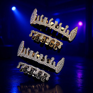 <b>Crown</b> Shape Grillz 18K Gold Plated Zircon Inlaid Party Wear Unisex Fine Dentures - Product Image 1