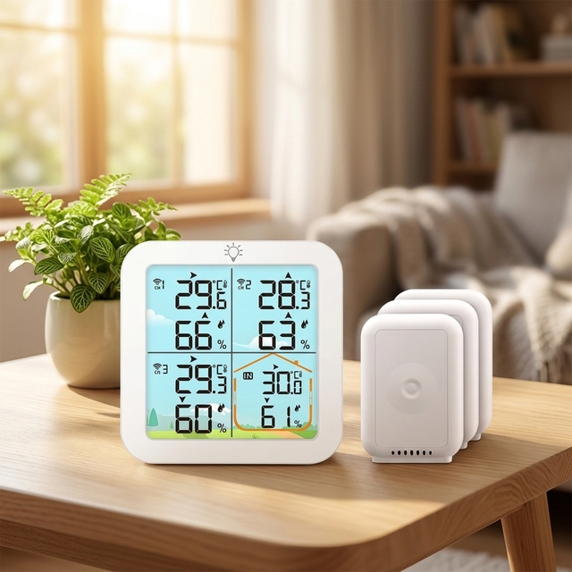 Multi Channel Digital Temperature Humidity Monitor with Alarm Backlight Indoor Outdoor Display