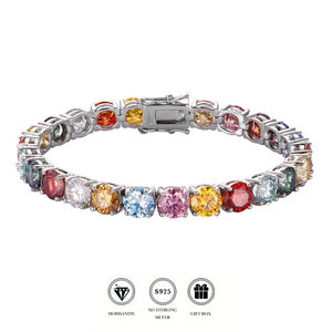 Bracelet jonc PYQ S925 en argent sterling avec chaîne tennis et moissanite arc-en-ciel 3/4/5/6,5 mm – Rose, bleu, rouge, vert – Moissanite polyvalente - Product Image 1