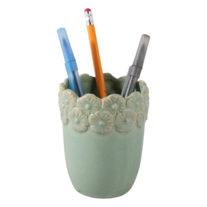 Organizer da Scrivania in Ceramica con Bordo Ondulato Verde, Contenitore Decorativo per Ufficio, Accessorio per Spazio di Lavoro - Product Image 2