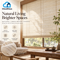 Stores tissés sur mesure en lin naturel et rotin, filtrant la lumière, pour le traitement des fenêtres de salon moderne et l'aménagement intérieur