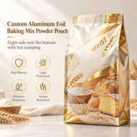 Sachet personnalisé en aluminium à huit soudures latérales pour mélange de poudre de cuisson, avec marquage à chaud, pour la vente au détail et en gros