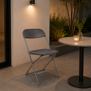 Gray Plastic Folding Chair with Metal <b>Frame</b> Comfortable Lightweight Portable Minimalist Design Outdoor Garden & Park Use - Product Image 1