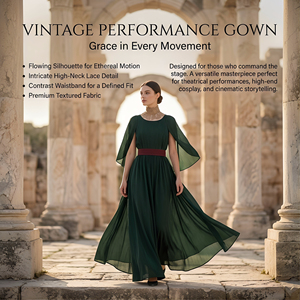 Robe maxi médiévale grecque antique - Robe verte à col en dentelle pour cosplay - Product Image 2